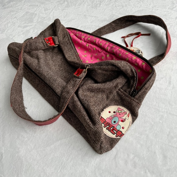KIMIDORI Designer Tweed Leather Shoulder Bag Colorful Polka Dot Large Y2K OOAK - Picture 11 of 15